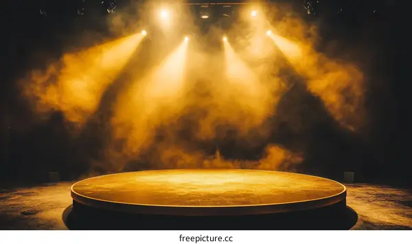 Empty Stage with Spotlight and Smoke