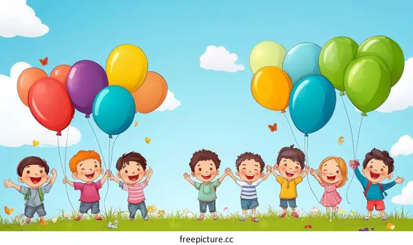 Children Holding Colorful Balloons in a Field