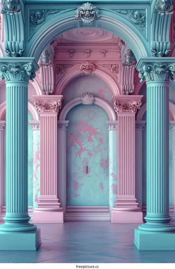Pink and blue pastel surreal hallway