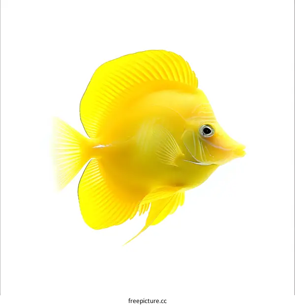A yellow tang fish with a white background