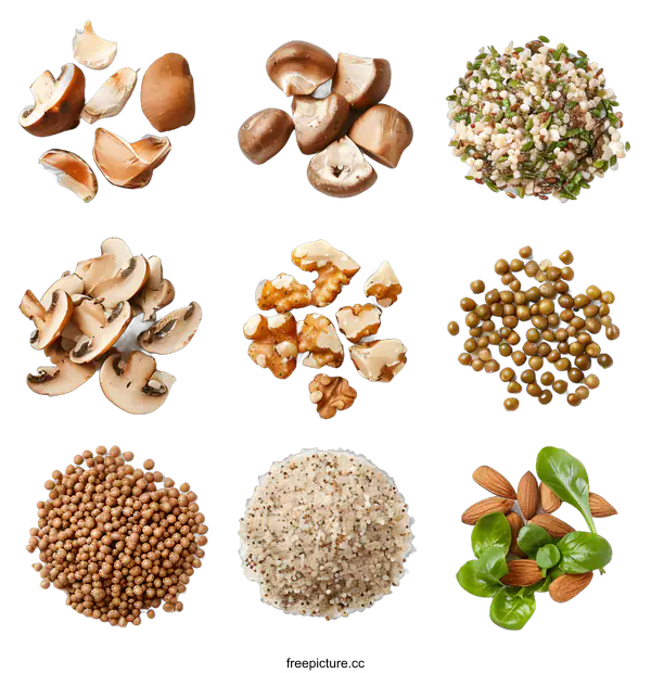 [Transparent Background PNG]Collection of Different Types of Nuts and Seeds Isolated on White Background