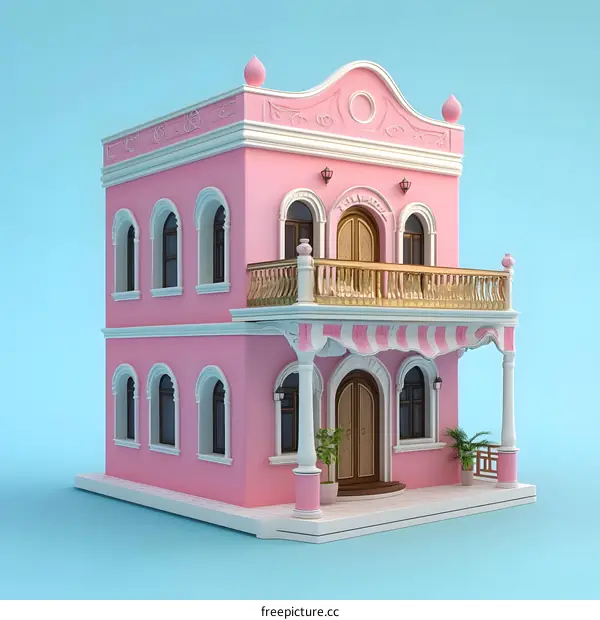 Pink Cartoon House Illustration