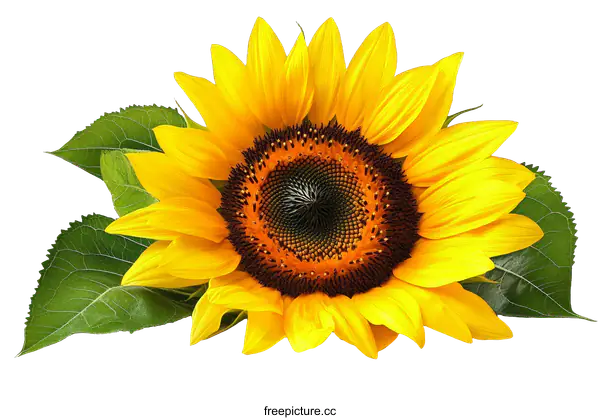 [Transparent Background PNG]Beautiful Sunflower with Green Leaves