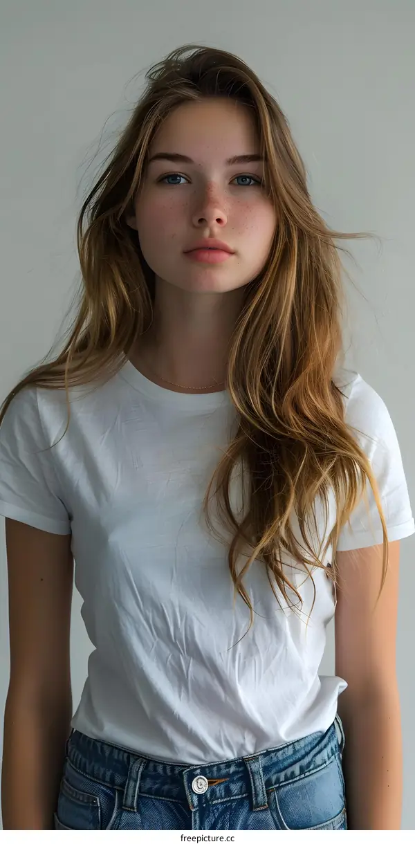 Portrait of Young Woman with Freckles