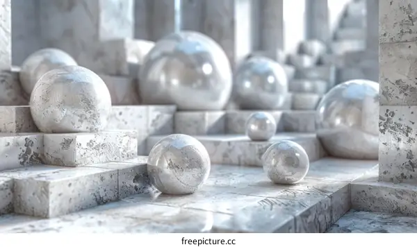 Abstract Geometric Arrangement of Reflective Spheres on a Stone Structure