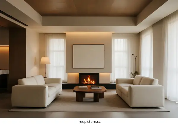 Modern Living Room with Cozy Fireplace and Neutral Decor