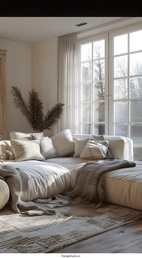 The living room is decorated in a modern and simple style