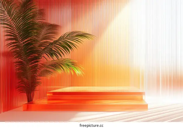 Orange Geometric Podium with Tropical Plant
