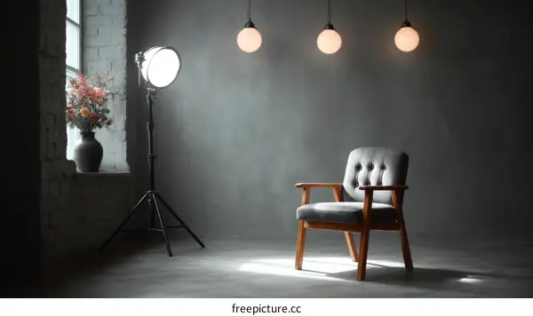 Empty Studio Interior with Armchair and Lighting