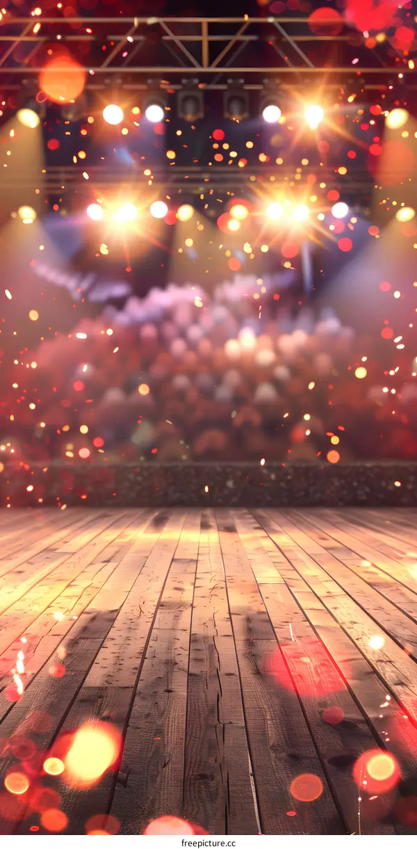 Stage Spotlight With Wooden Floor And Bokeh Lights