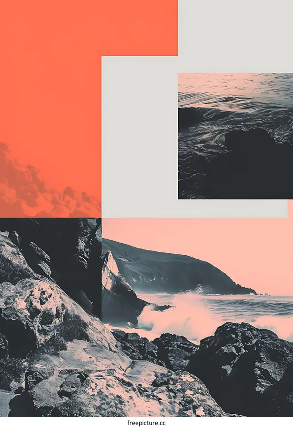 Abstract Sea Landscape with Geometric Shapes