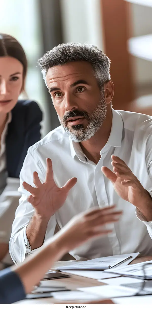 Businessman Talking to Colleague in Office Meeting