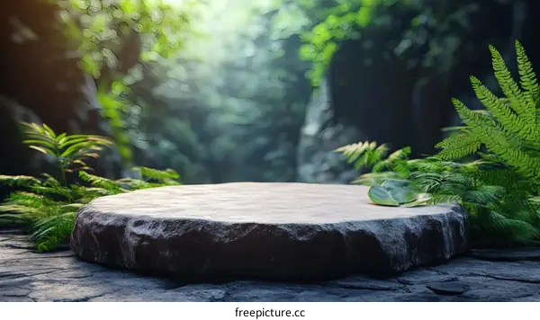 Empty Stone Platform in Lush Jungle Scene