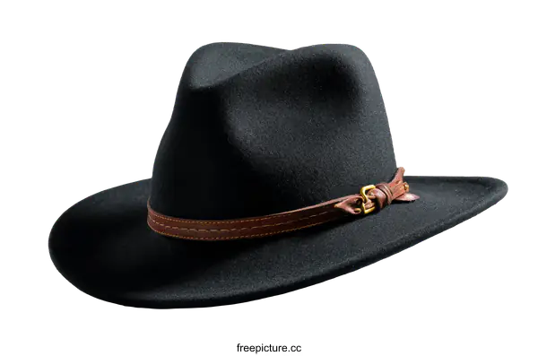 [Transparent Background PNG]Elegant Black Fedora with Brown Leather Band