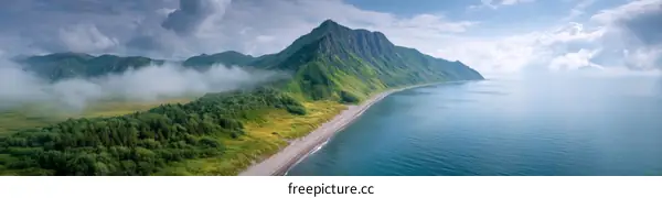 Coastal Landscape with Mountains and Fog