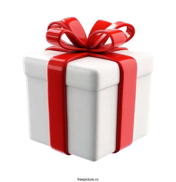 [Transparent Background PNG]3D Gift Box with Red Ribbon