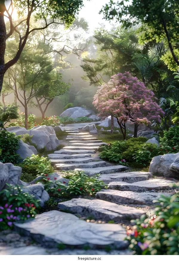 Stone path in a magical forest