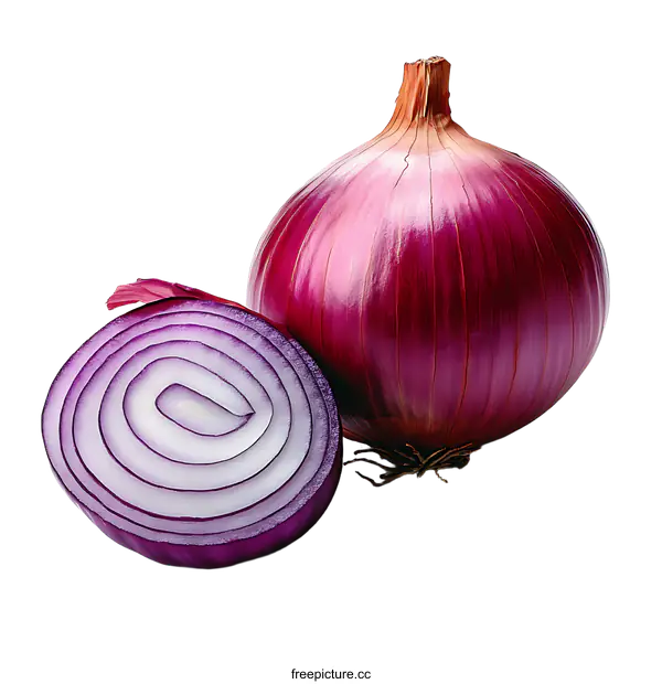 [Transparent Background PNG]Close Up of a Red Onion and its Slice