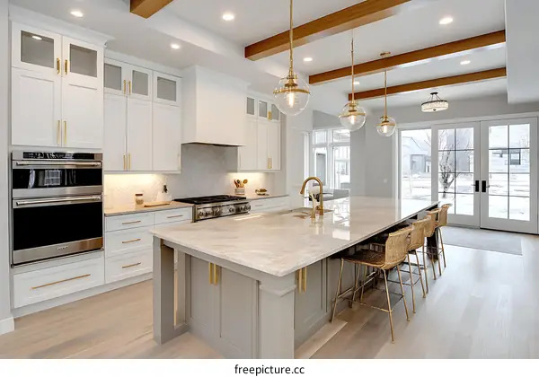 Modern Farmhouse Kitchen with Large Island