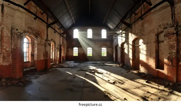 Sunlight Illuminates Abandoned Factory Interior