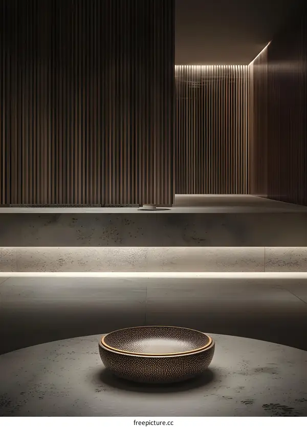 Minimalist Interior Design With Wooden Panels and a Round Bowl