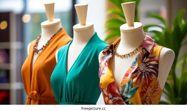 Fashion mannequins displaying clothes in a store