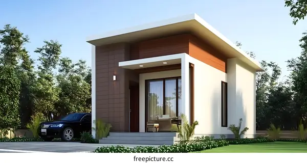 Modern Minimalist House Design with Flat Roof and Large Windows