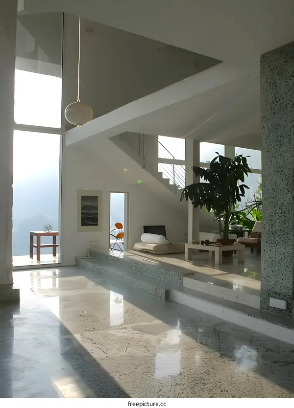 Modern Interior Design with White Walls and Large Windows