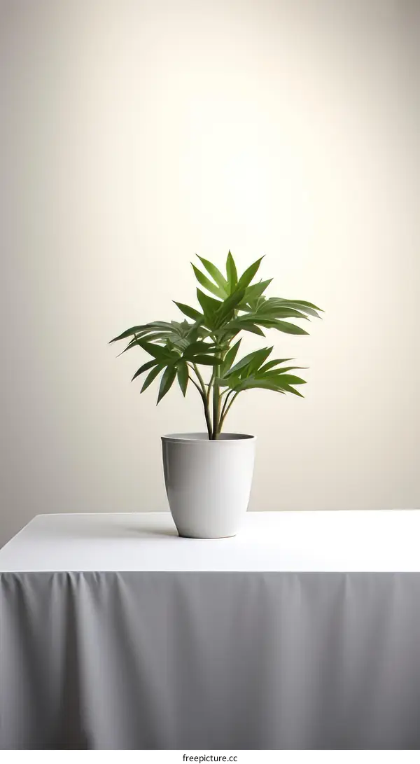A Potted Plant Sitting on a Table with a Cloth