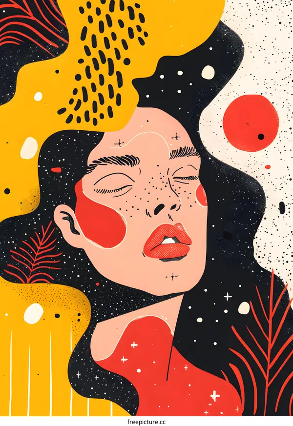 Abstract Portrait Woman with Eyes Closed and Freckles