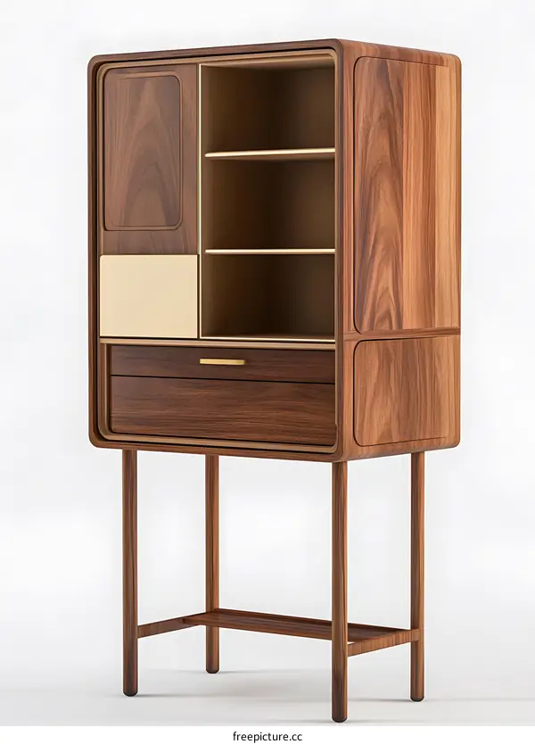 Modern Wooden Cabinet with Shelves and Drawers