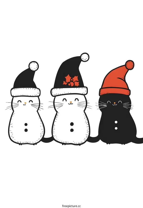 Three Cute Cats Wearing Santa Hats