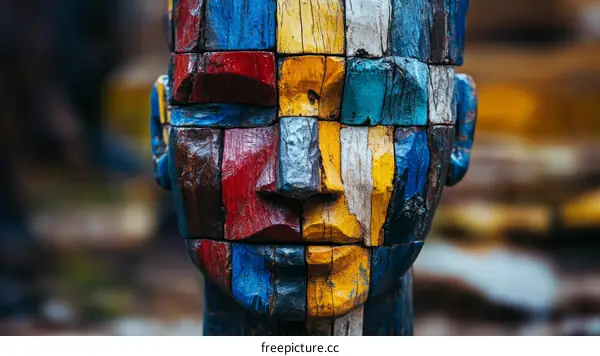 Colorful Wooden Mosaic Head Sculpture
