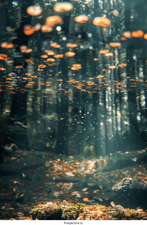 Sunlight shining through water and leaves