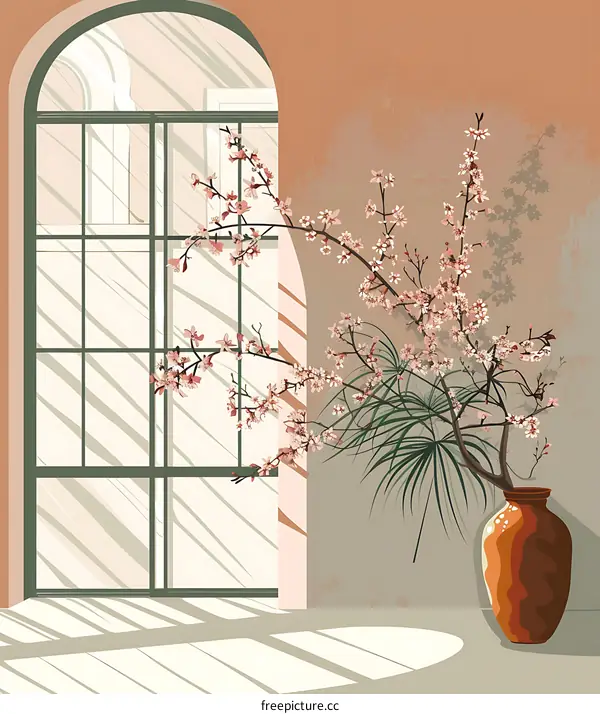 Pink Flowers in Vase by Window
