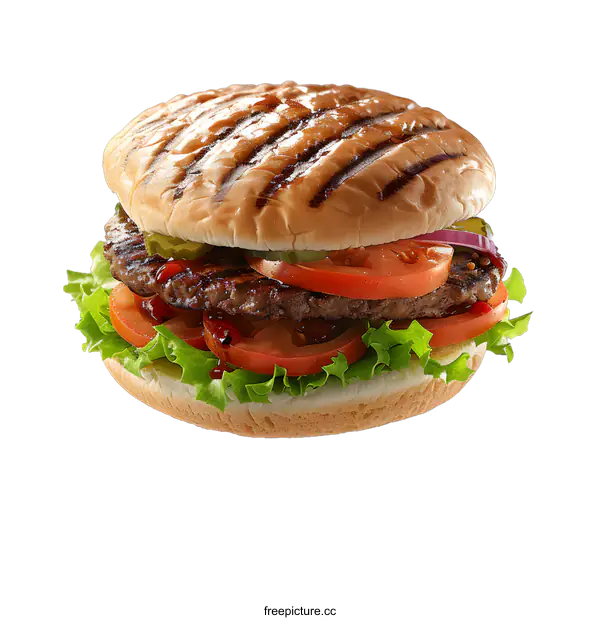 [Transparent Background PNG]yummy hamburger with fresh ingredients