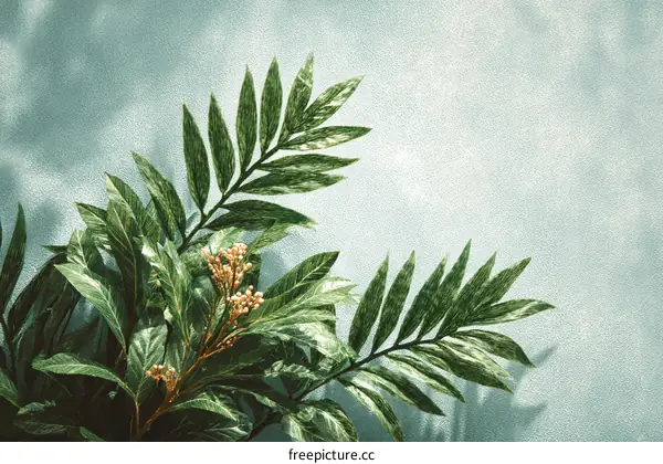 Tropical Plants Against a Light Teal Background