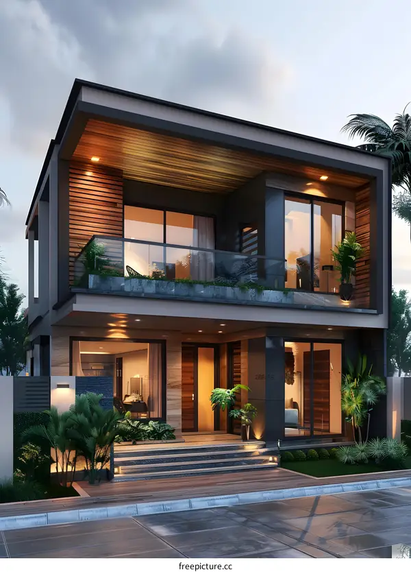 A Modern House with Palm Trees