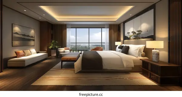 Modern Luxury Hotel Room with City View