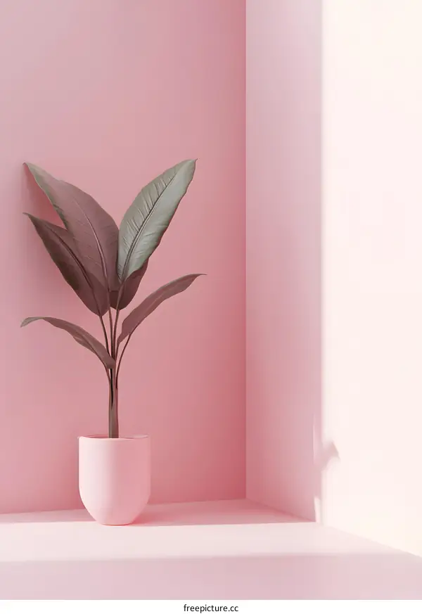 Pink Room with Green Plant and Sunlight