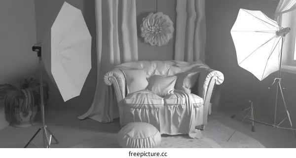 Studio Lighting Setup With Chair and Flower
