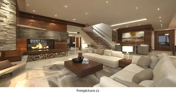 Modern Living Room Interior Design with Fireplace
