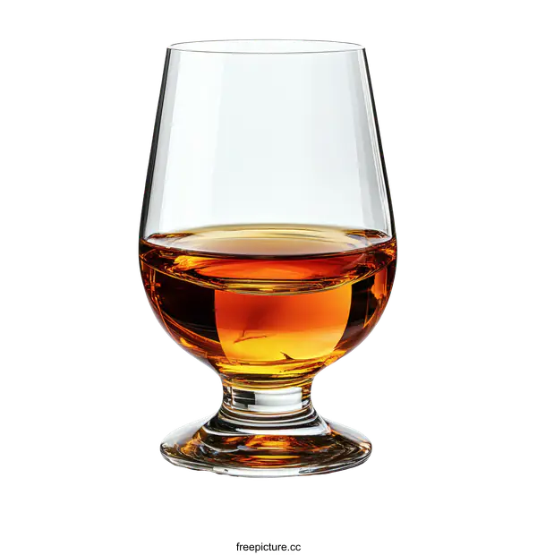 [Transparent Background PNG]Clear Glass Whiskey Tumbler Filled with Amber Liquid