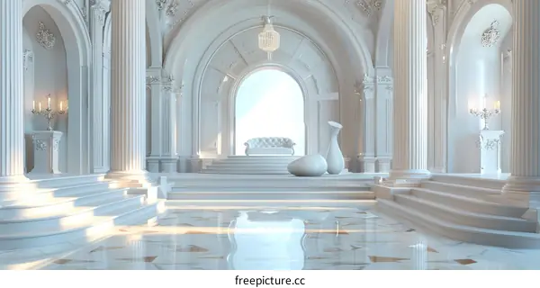 Elegant White Palace Hallway Illustration