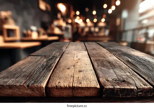 Rustic Wooden Table Top in a Cafe Setting
