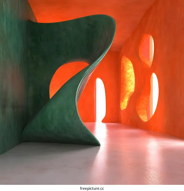 Abstract Room Interior Design with Green and Orange Walls