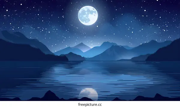 Mountain Landscape With Full Moon And Stars