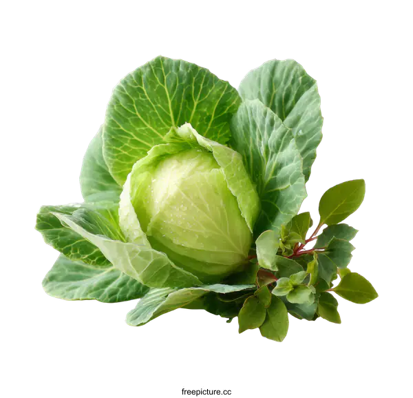 [Transparent Background PNG]Fresh Green Cabbage with Water Drops