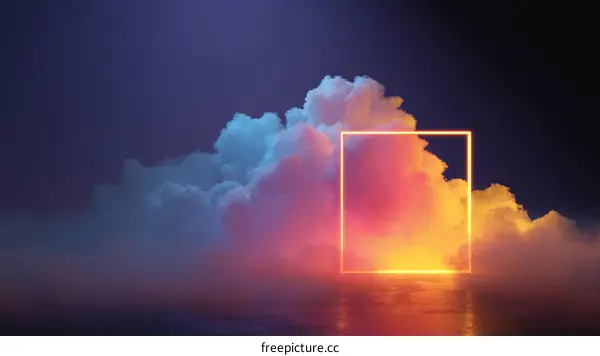 Neon Square Frame in a Cloud Landscape