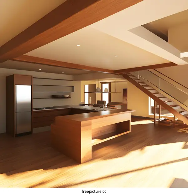 Modern Kitchen Interior Design with Wooden Cabinets and Island